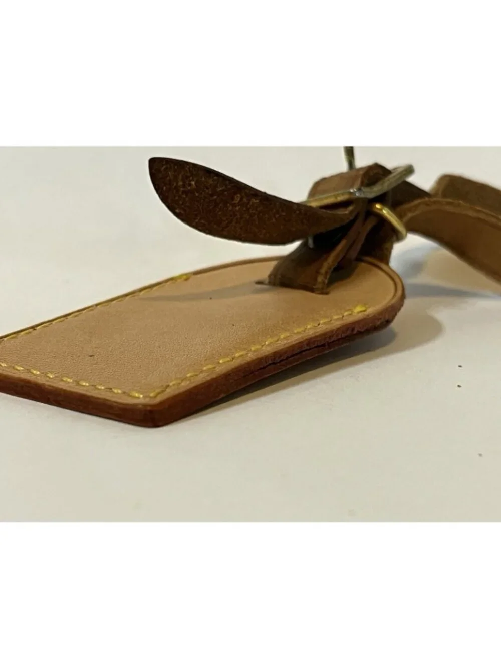 Authentic Louis Vuitton Vachetta Leather Luggage Tag Brass Buckle *Initials KM*